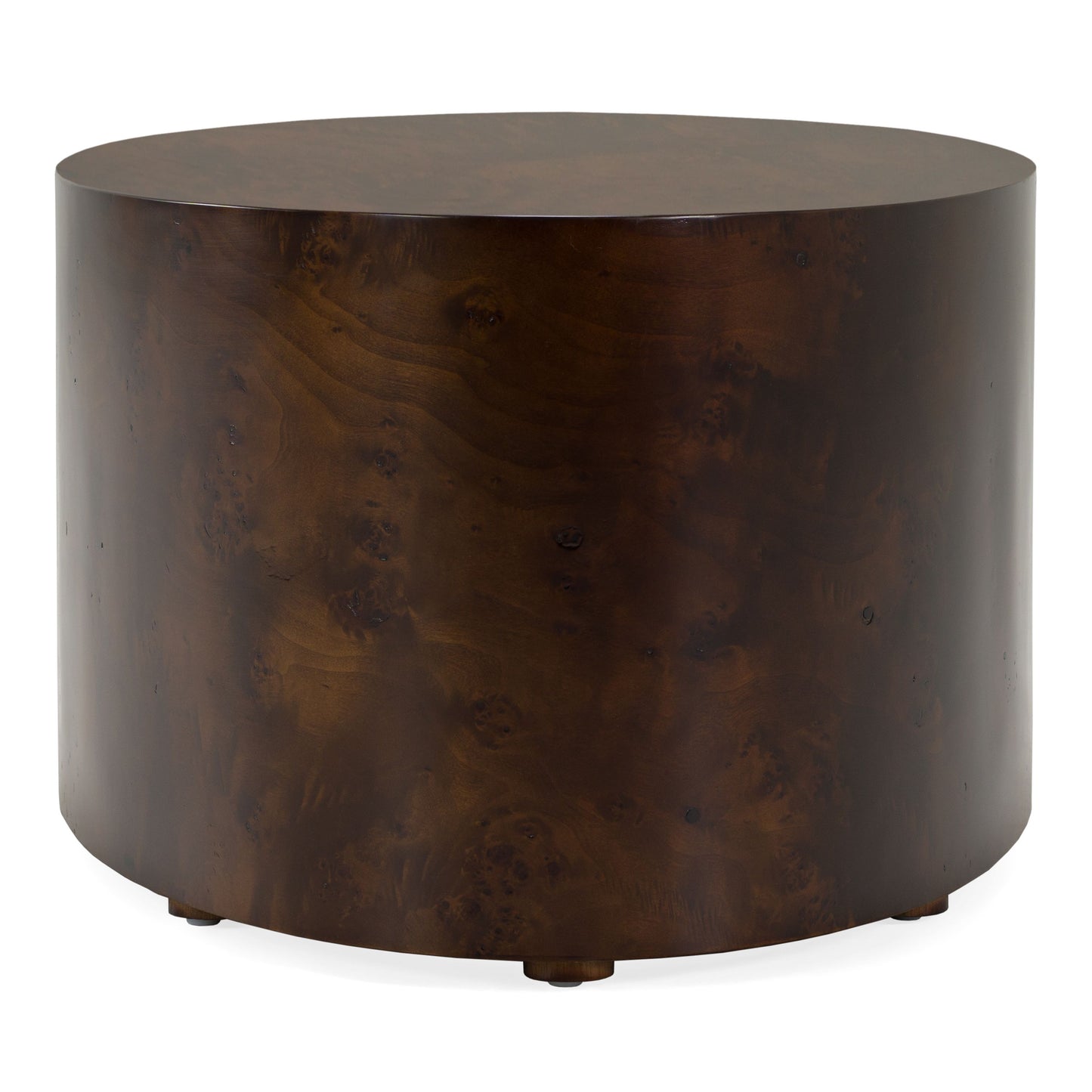 August Modern Dark Walnut Burl Round Coffee Table