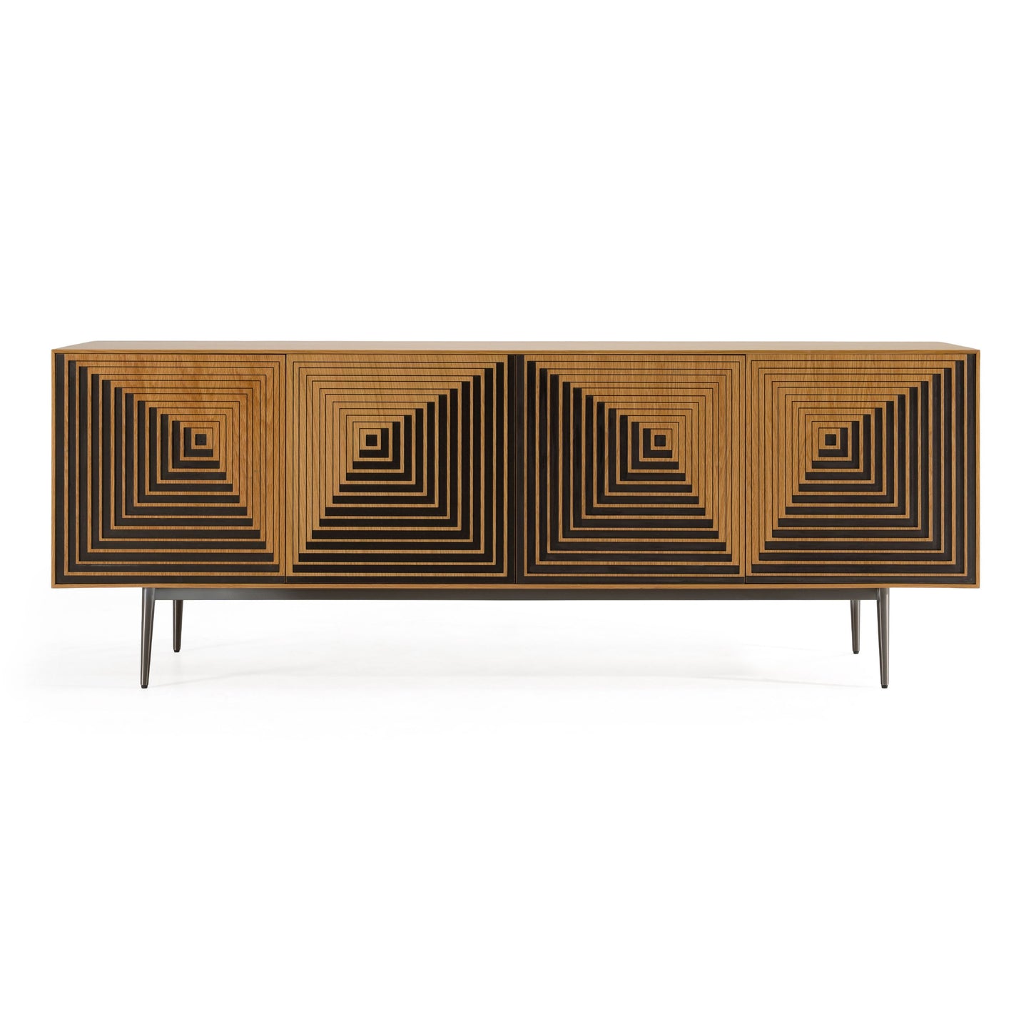 Azteca Modern White Oak Sideboard with Black Geometric Pattern