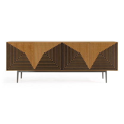 Azteca Modern White Oak Sideboard with Black Geometric Pattern