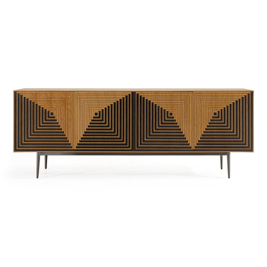 Azteca Modern White Oak Sideboard with Black Geometric Pattern