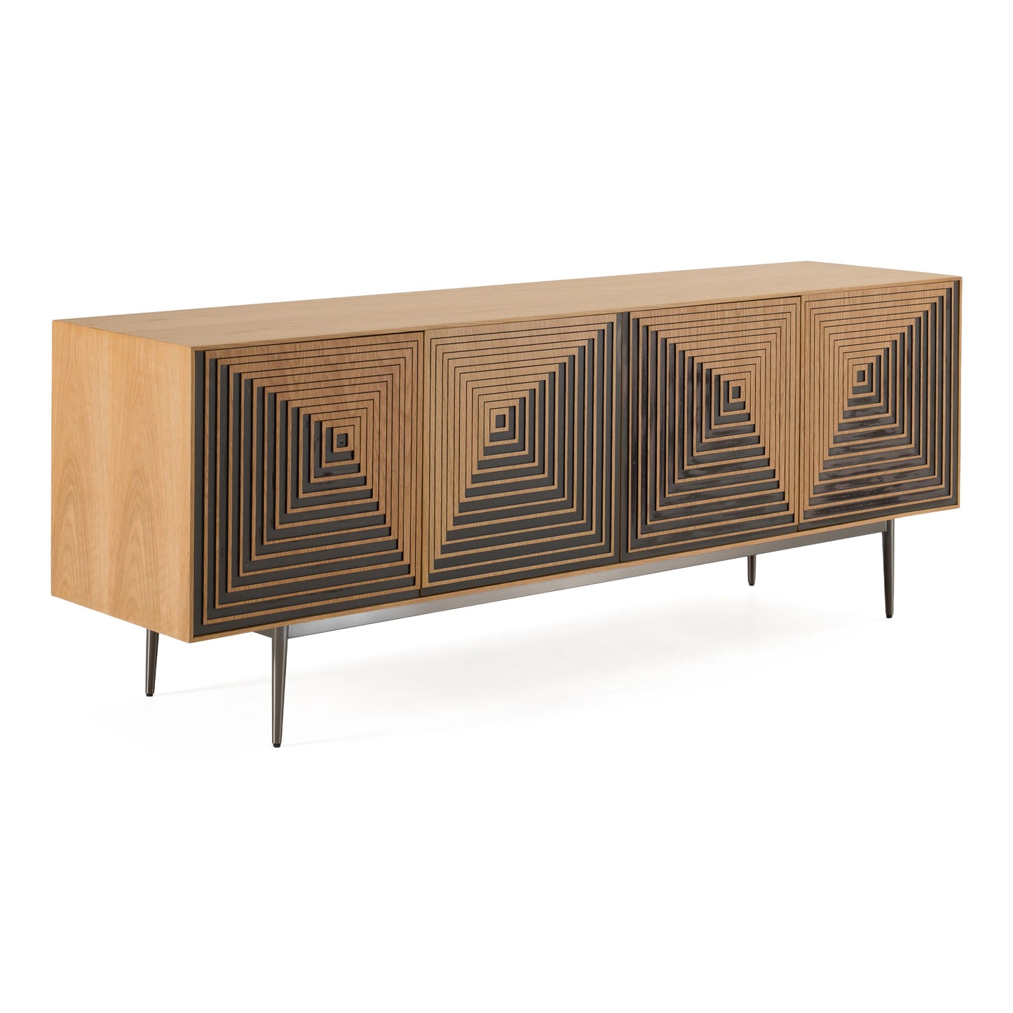 Azteca Modern White Oak Sideboard with Black Geometric Pattern