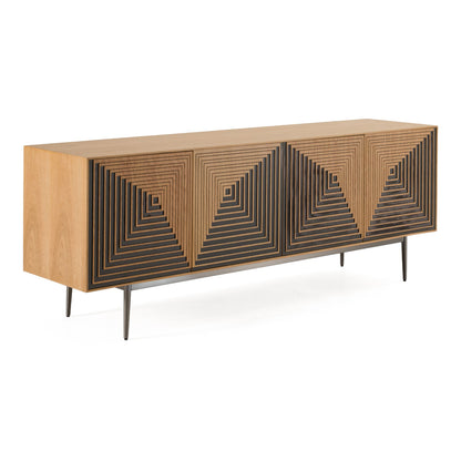 Azteca Modern White Oak Sideboard with Black Geometric Pattern