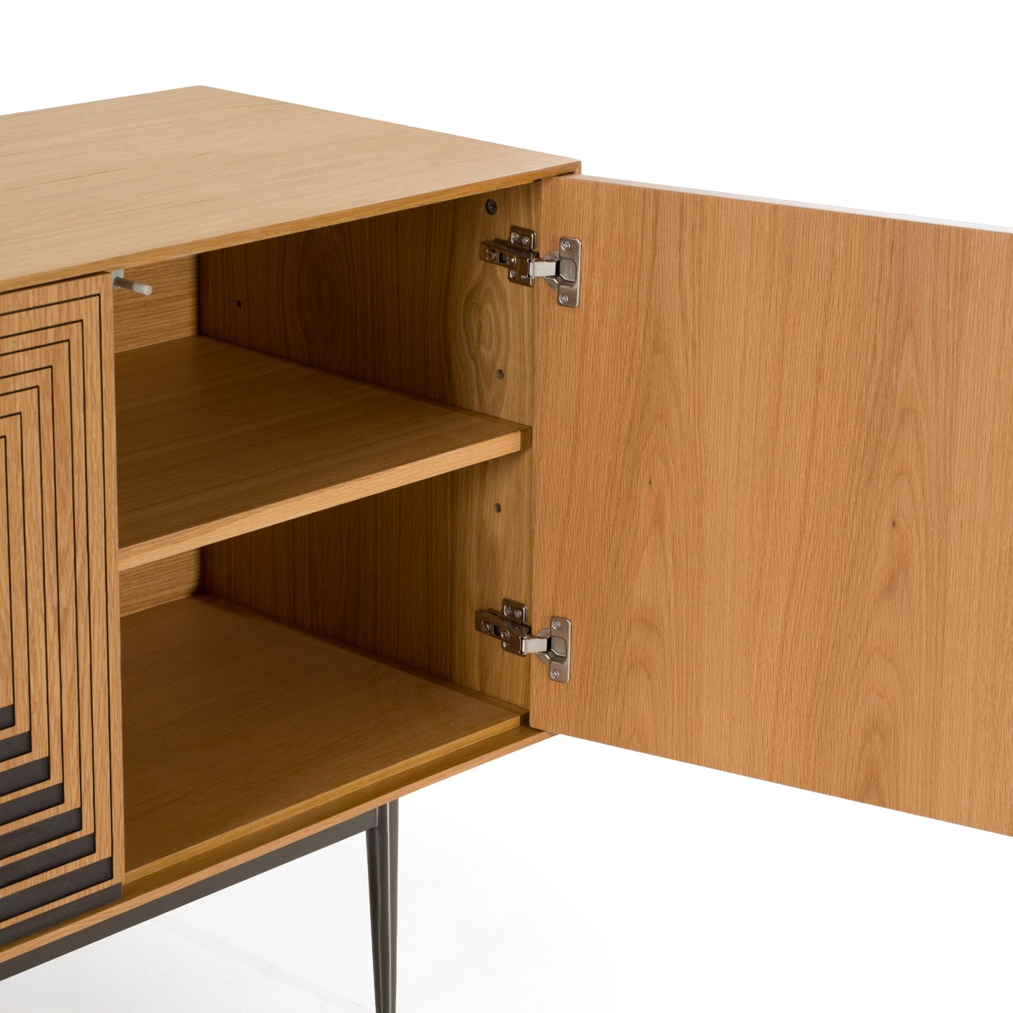 Azteca Modern White Oak Sideboard with Black Geometric Pattern