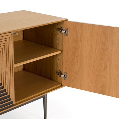 Azteca Modern White Oak Sideboard with Black Geometric Pattern
