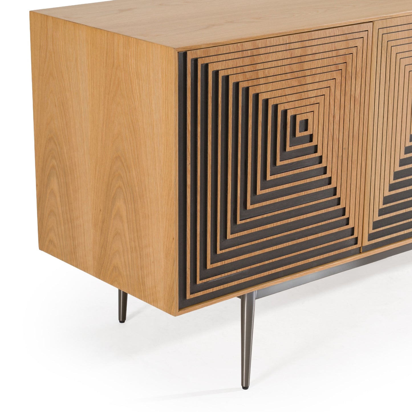 Azteca Modern White Oak Sideboard with Black Geometric Pattern