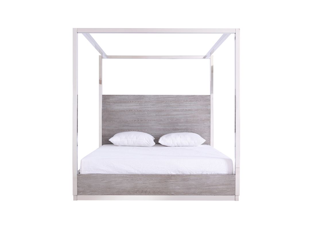 Arlene Grey Elm and Stainless Steel Canopy Bed