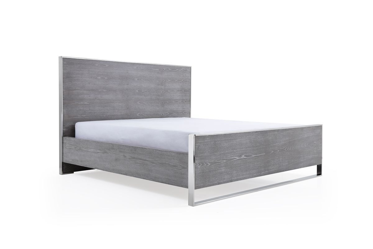 Modrest Charlene Modern Grey Elm & Stainless Steel Bedroom Set