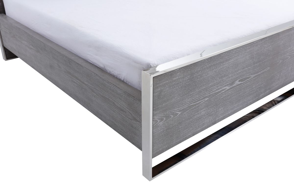 Charlene Grey Elm and Stainless Steel Platform Bed