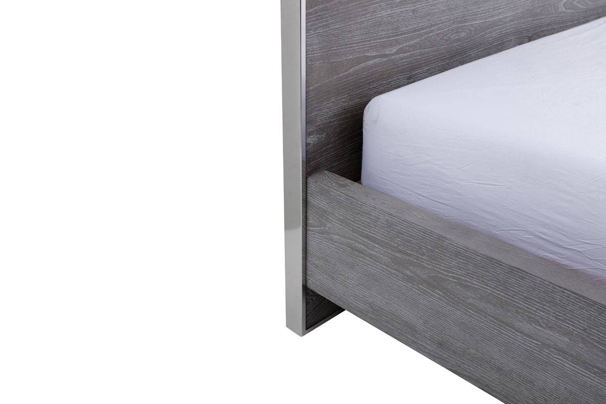 Charlene Grey Elm and Stainless Steel Platform Bed