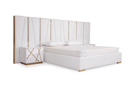 Nixa White Bonded Leather and Gold Platform bed