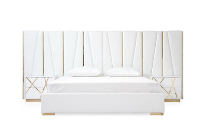 Nixa White Bonded Leather and Gold Platform bed