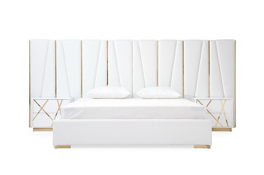 Nixa White Bonded Leather and Gold Platform bed