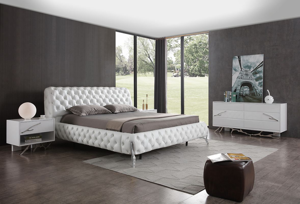 Legend White Bonded Leather Upholstered Platform Bed
