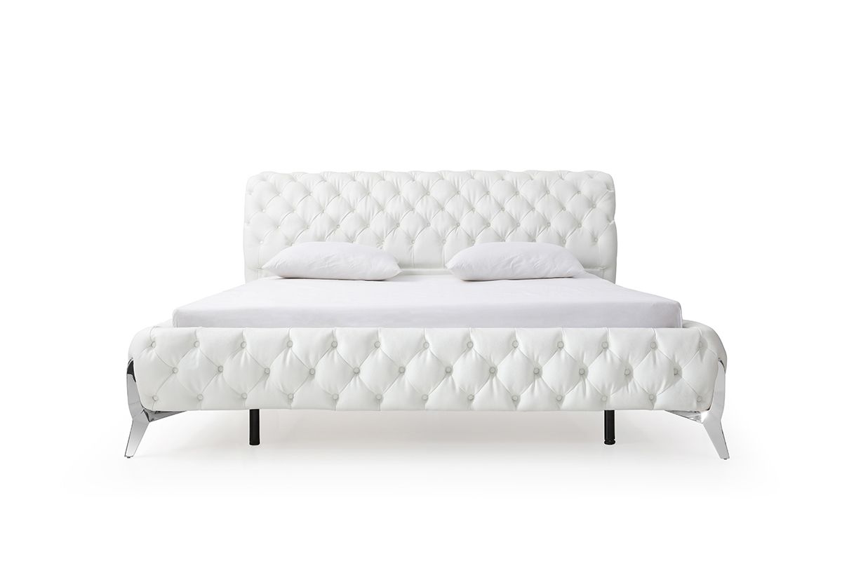 Legend White Bonded Leather Upholstered Platform Bed