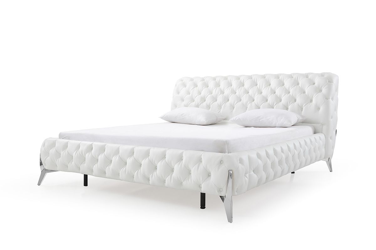 Legend White Bonded Leather Upholstered Platform Bed