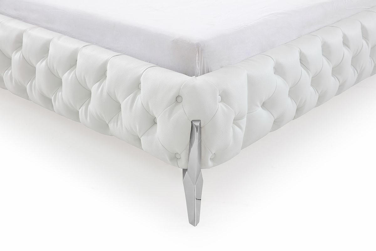 Legend White Bonded Leather Upholstered Platform Bed