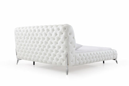Legend White Bonded Leather Upholstered Platform Bed