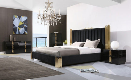 Token Black Velour Bed - Champagne Gold Stainless Steel Legs