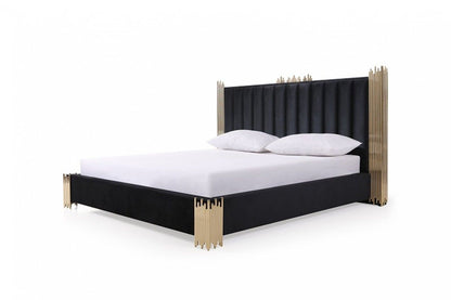 Token Black Velour Bed - Champagne Gold Stainless Steel Legs