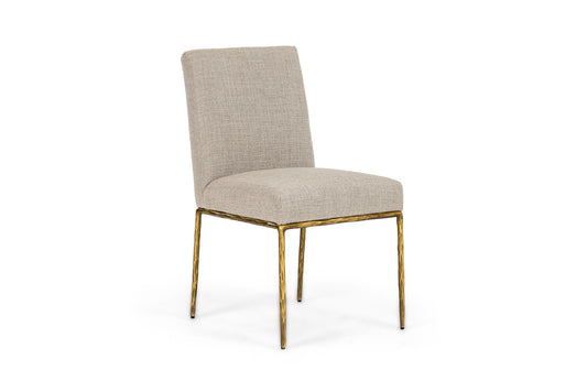 Modrest Beasley Modern Beige Linen and Brass Dining Chair – A Sophisticated Blend of Contemporary Elegance and Comfort