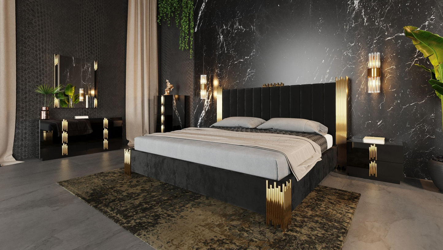 Token Black Velour Bed - Champagne Gold Stainless Steel Legs