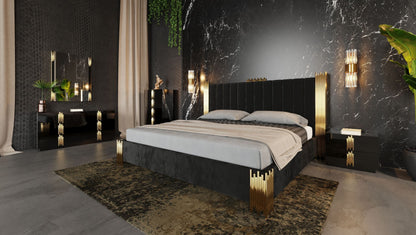 Token Black Velour Bed - Champagne Gold Stainless Steel Legs