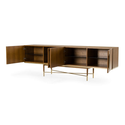Bernard Mid Century Walnut and Gold Buffet