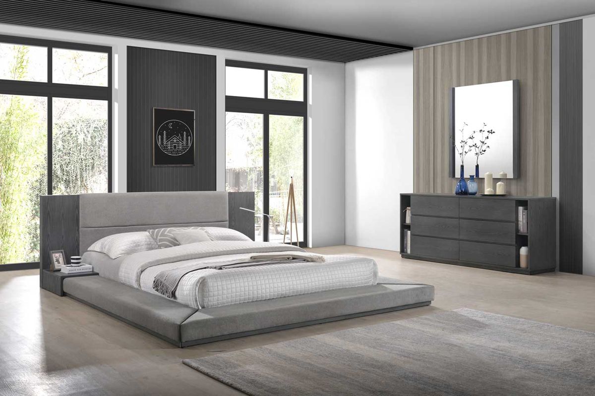 Jagger Grey Platform bed With Built In Nightstands