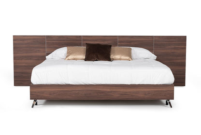 Brooklyn Italian Walnut Platform Bed with Elongated Headboard and Stainless Steel Legs