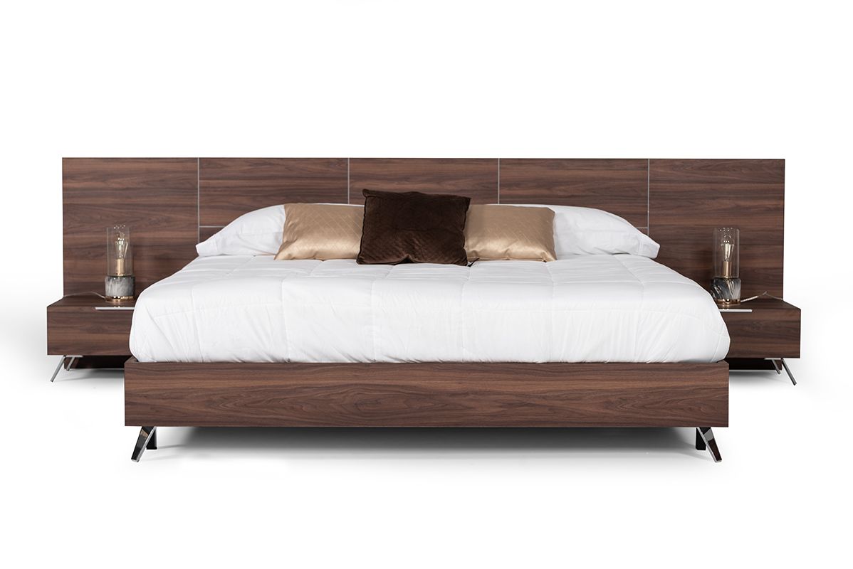 Nova Domus Brooklyn - Italian Modern Walnut Bed + Nightstands Set