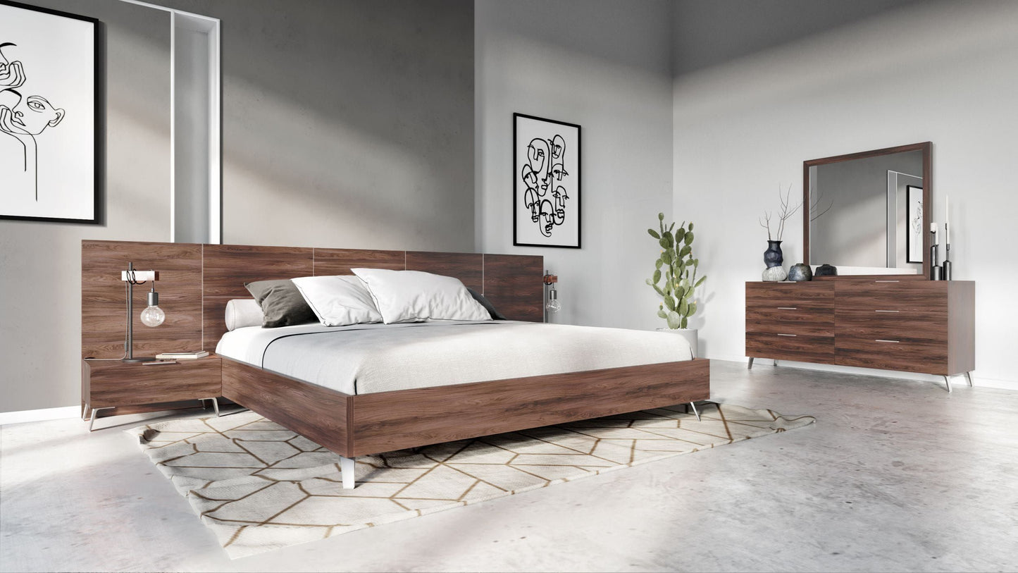 Nova Domus Brooklyn - Italian Modern Walnut Bed + Nightstands Set