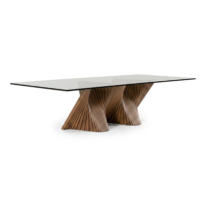 Byer Modern Glass and Walnut Dining Table