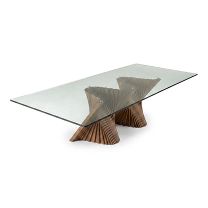 Byer Modern Glass and Walnut Dining Table
