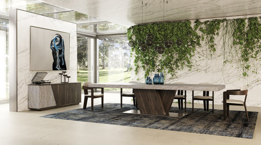 Nova Domus Cairo Extendable Dining Table β Italian Modern Faux Marble Top with Pecan Elm Base