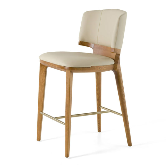 Modrest Calvary - Mid-Century Modern Beige Vegan Leather + Walnut Counter Chair