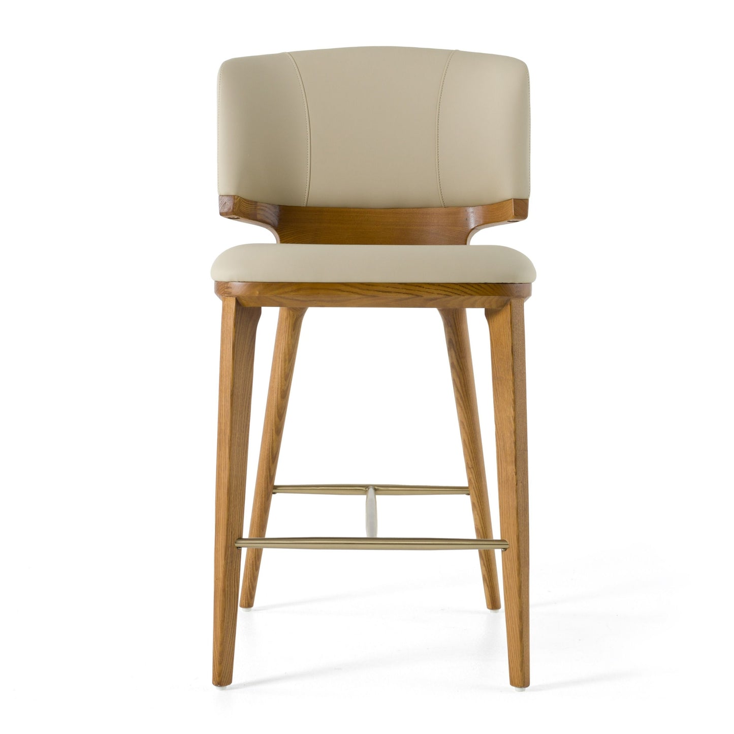 Modrest Calvary - Mid-Century Modern Beige Vegan Leather + Walnut Counter Chair