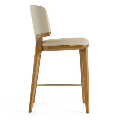 Modrest Calvary - Mid-Century Modern Beige Vegan Leather + Walnut Counter Chair