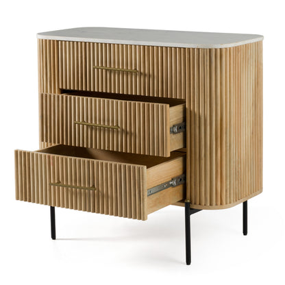 Modrest Cambridge White Marble Mango 3 Drawer Dresser A Stunning Fusion of Natural Elegance and Contemporary Design for Sophisticated Living Spaces