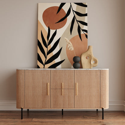 Modrest Cambridge Buffet – Modern White Marble Top with Warm Mango Wood Base