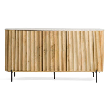 Modrest Cambridge Buffet – Modern White Marble Top with Warm Mango Wood Base