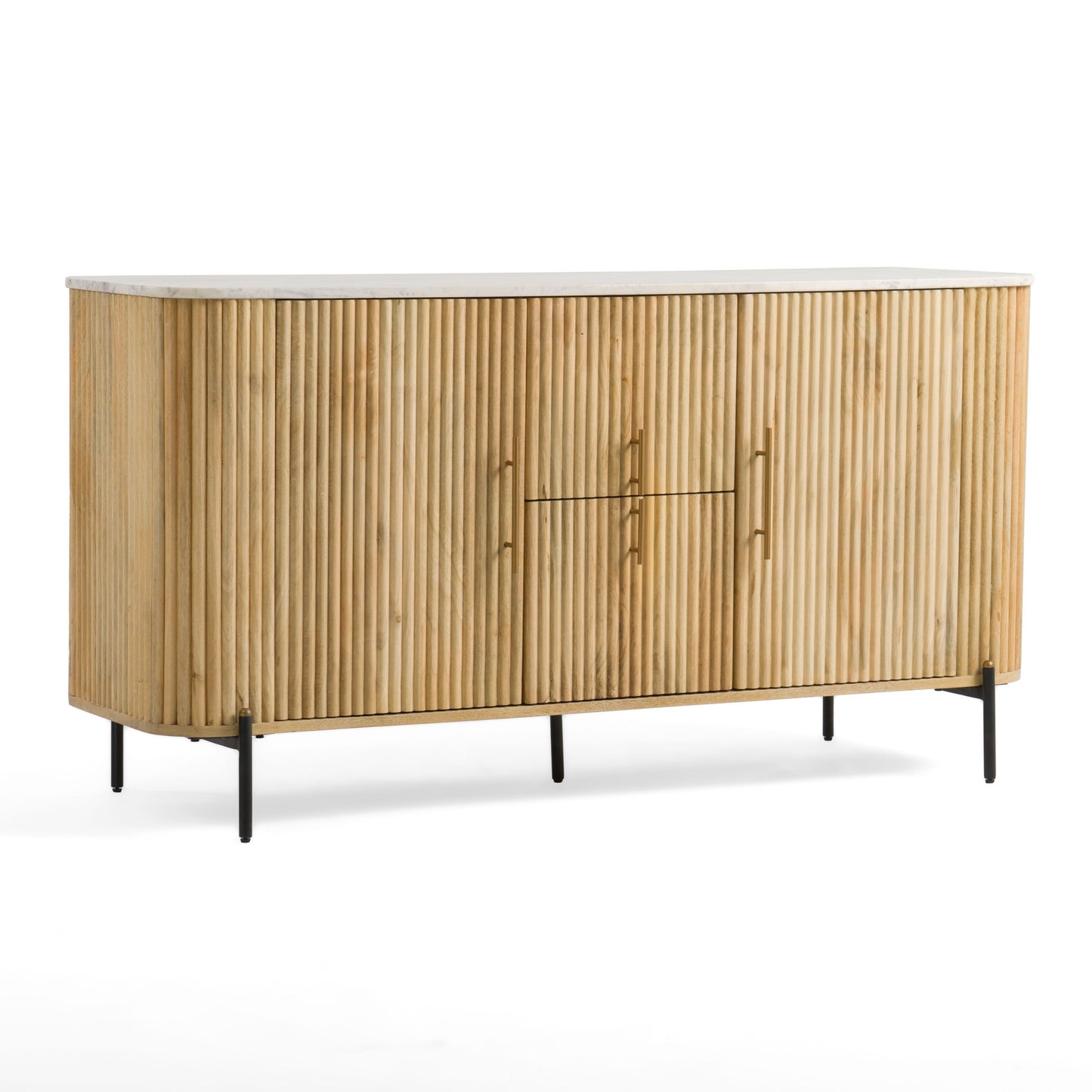 Modrest Cambridge Buffet – Modern White Marble Top with Warm Mango Wood Base