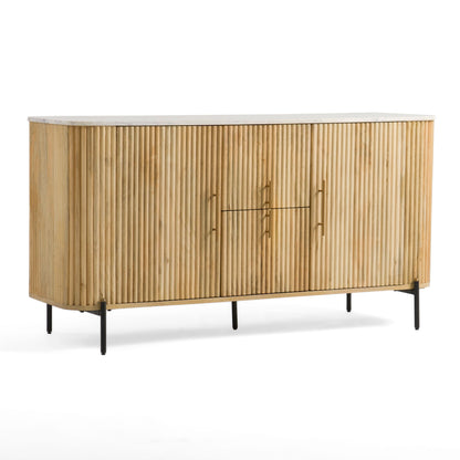 Modrest Cambridge Buffet – Modern White Marble Top with Warm Mango Wood Base
