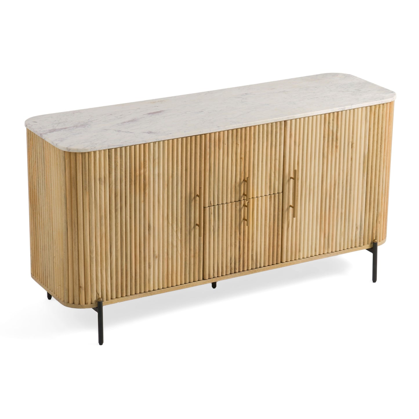 Modrest Cambridge Buffet – Modern White Marble Top with Warm Mango Wood Base