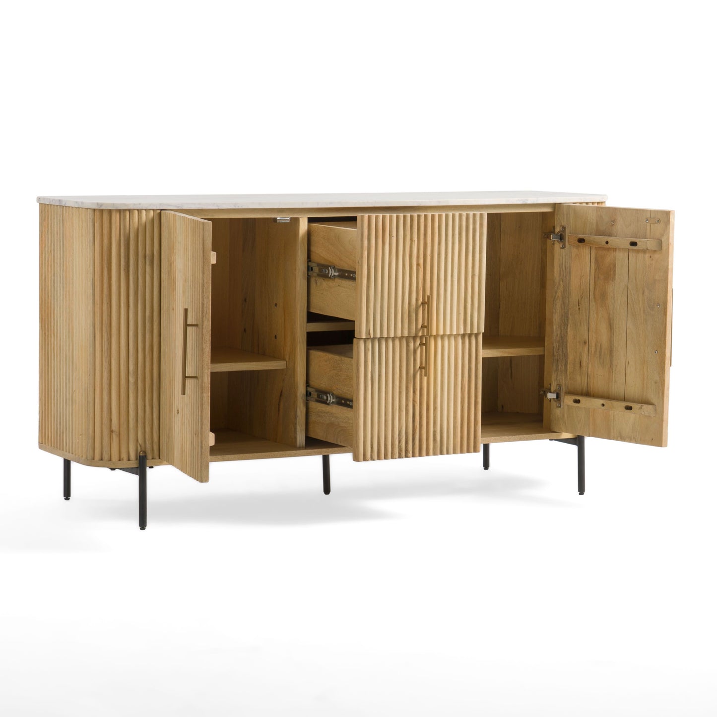 Modrest Cambridge Buffet – Modern White Marble Top with Warm Mango Wood Base
