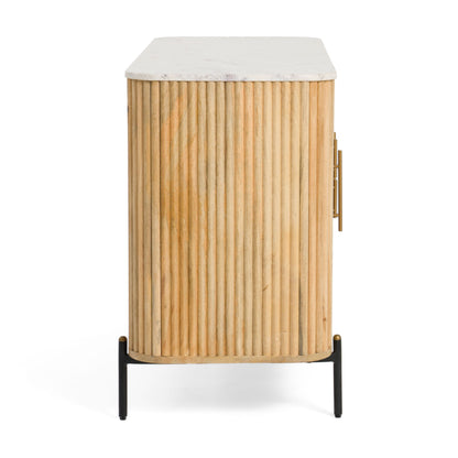 Modrest Cambridge Buffet – Modern White Marble Top with Warm Mango Wood Base