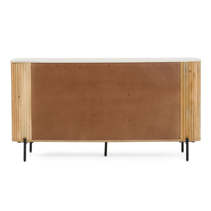 Modrest Cambridge Buffet – Modern White Marble Top with Warm Mango Wood Base