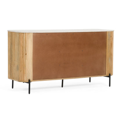 Modrest Cambridge Buffet – Modern White Marble Top with Warm Mango Wood Base