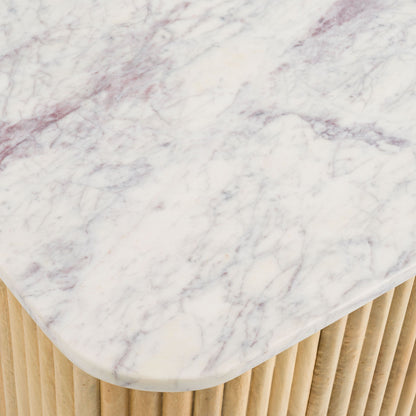Modrest Cambridge Buffet – Modern White Marble Top with Warm Mango Wood Base