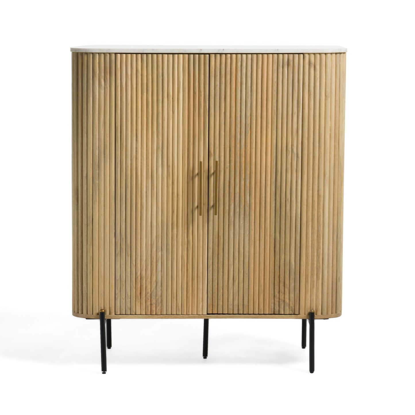 Modrest Cambridge Tall Buffet – Modern White Marble Top with Mango Wood Cabinet Design