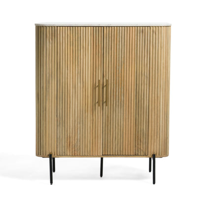 Modrest Cambridge Tall Buffet – Modern White Marble Top with Mango Wood Cabinet Design